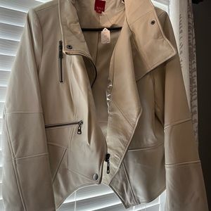 G.I.L.I Ivory Buttery Soft Genuine Leather  Peplum Moto Jacket